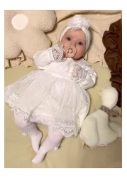 Jammybaby طقم فستان وباندانا من الدانتيل من التول لحديثي الولادة - 100% قطن ممشط