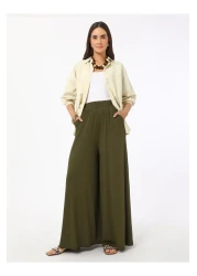 Benin بنطلون فيسكوز بخصر مطاطي - كاكي - بنين