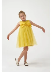 Minipodyum Girl's Bow Tulle Summer Birthday Special Occasion Dress