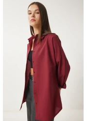 Happiness İstanbul Women's Burgundy Oversize Long Basic Shirt DD00842