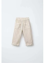 Magu طقم تي شيرت مطبوع عليه أسد إكرو قطني للأطفال للجنسين وبنطلون مخطط – طقم صيفي مع جيوب