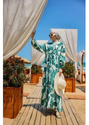 LOCCO Women's Tie Dye Leaf Patterned Dress Green