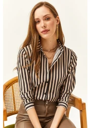 Olalook Women's Black Striped Woven Shirt