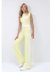 Trend Alaçatı Stili Women's Butter Yellow Stand Collar Crop Blouse and Palazzo Pants Set Alc-X13916