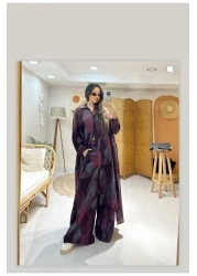 QUAWEAR طقم قميص طويل بياقة قميص وجيب جانبي وبنطلون