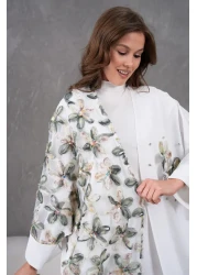 Miss Allos طقم كيمونو وبنطلون نسائي من الأمام مزين بزهرة التول ومطرز بالأحجار