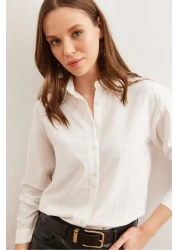 Olalook Women's White Shiny Textured Woven Shirt GML-19001152