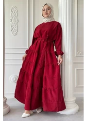 InStyle Skirt Layer Ruffle Detail Modal Burgundy Dress