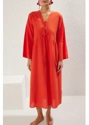  Collection Red Maxi Woven Flounce 100% Cotton Beach Dress Tbess25El00015