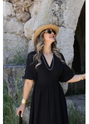 bytugcekaya Black Muslin Tie-Up Long Dress