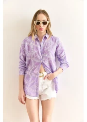 Olalook Women's Lilac Geometric Scallop Detailed Shirt Gml-19001324