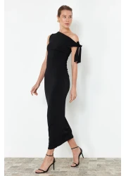  Collection Limited Edition Black Fitted/Body-Fitting Knitted Maxi Flexible Pencil Dress TWOSS24EL00563