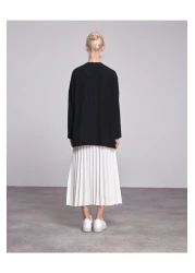 Essah Moda تنورة طويلة بيضاء مطوي المرأة