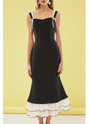  Collection فستان سهرة لحفلات الزفاف/الزواج بتفاصيل حافة تنورة باللونين الأسود والأبيض مع فيونكة TPRSS25EL00022