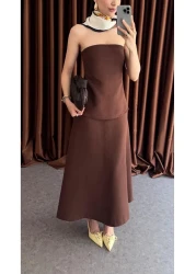 HAZELANNA Two Piece Look Strapless Bitter Brown Dress