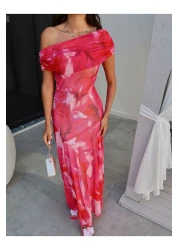 ESRAHELVACI فستان منقوش عليه زهور بياقة مادونا