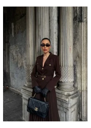 buqre's moda طقم تنورة سترة بحزام وأزرار ذهبية فاخرة