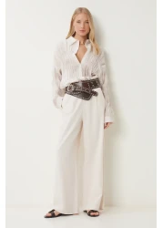 Happiness İstanbul Women's Cream Gathered Draped Woven Shirt Dp00234