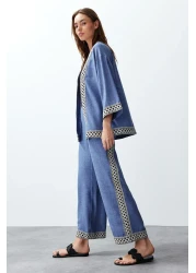  Collection Indigo Embroidered Woven Kimono-Pants Set Twoss24Au00094