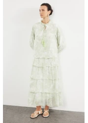  Modest Khaki Woven Chiffon Floral Print Dress Tctss24Eb00281