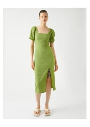 Koton فستان ميدي بأكمام بالونية وفتحة رقبة مربعة