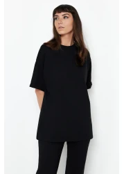  Collection Black Oversize Spanish Leg T-shirt and Trousers Set - 100% Cotton TWOSS24AU00059