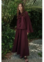 Hooopstore مجموعة تنورة بوهو فوال باللون الأحمر الداكن