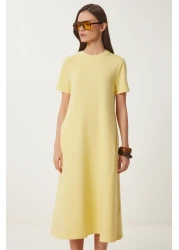 Lovelyİstanbul Yellow Knitted Summer Dress - A-Line Lub0005