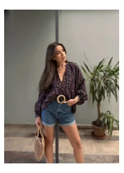 BELLA FASHION بلوزة شيفون نسائية متعددة الألوان