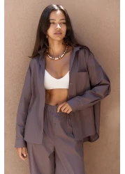 MAİ COLLECTİON طقم بنطلون قميص بني داكن من ميرابيلا