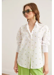 Olalook Women's White Lemon Printed Boyfriend Woven Shirt Gml- 19001299