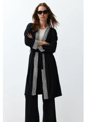  Collection Black Embroidery Detailed Belted Woven Kimono-Pants Set Twoss24Au00064