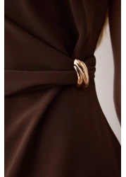  Collection Brown Straight Body Wrap Midi Woven Dress Twoss25El00204