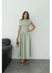 Havoş Green Vintage Inspired Draped Dress