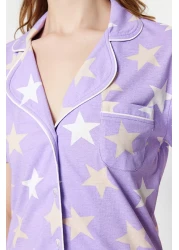  Collection Lilac Star Print Knitted Pajamas Set with Sleep Headband - Thmss21Pt0786