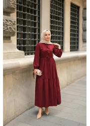 LOCCO Women's Waist Drawstring Dress Burgundy