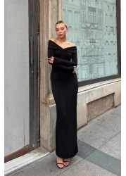 Swist فستان نسائي متوسط الطول بفتحة رقبة مادونا من Zico باللون الأسود