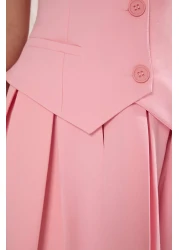  Collection Pink Plain Pleated Short / Mini Woven Dress Twoss25El00866