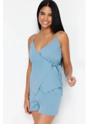  Collection طقم بيجامة قطن 100% بحزام حبل أزرق - تفاصيل ربط THMSS24PT00081