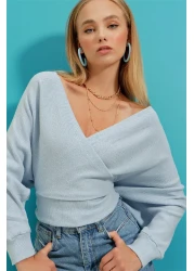 Trend Alaçatı Stili Women's Blue Front Back V Neck Double Breasted Blouse ALC-019-053-BLZ