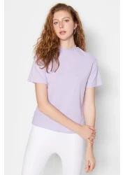  Collection Lilac 100% Cotton Basic Stand Collar Knitted T-shirt TWOAW20TS0096