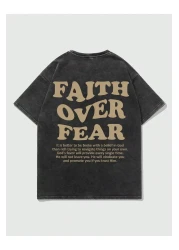 PENTHİLUS تي شيرت مطبوع عليه عبارة Faith over Fear مصنوع من القطن العضوي باللون الأسود للجنسين