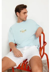  Collection Oversize Blue Embroidered Landscape T-Shirt - 100% Cotton, Short Sleeve - TMNSS23TS00243