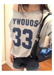 Machetta Women's Boat Neck Oywouos Printed Oversize 100% Cotton T-Shirt