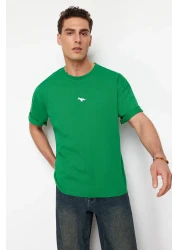  Collection تي شيرت أخضر كبير الحجم/قصة واسعة مع تطريز ديناصور 100% قطن TMNSS23TS00243 TMNSS23TS00243