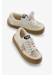 Tonny Black Children's Unisex Cream Thermo Sole Star Detailed Lace-Up and Velcro Sports Shoes