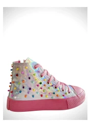 LİASSHOES Hologram Model Bead Embroidered Side Zipper Pink Sole Children's Sports Shoes Sneaker