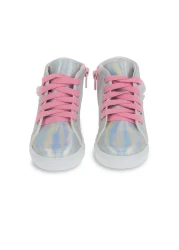 First Step Unicorn Embroidered Furry Pink Lace Detailed Zippered Silver Girl's Sneaker Sports Shoes-s-1003