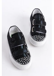 Pabrik حذاء بناتي أسود لتقويم العظام - الموسم الجديد مرصع بالأحجار والفيلكرو، حذاء يومي مضيء 21-30