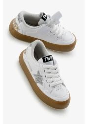 Tonny Black Children's Unisex White Silver Thermo Sole Star Detailed Lace up and Velcro Sports Shoes